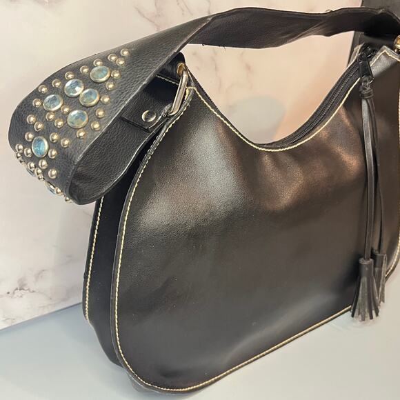 Steve Madden Black Hobo Shoulder Bag – Embellished Rhinestone Shoulder Strap - Picture 4 of 11